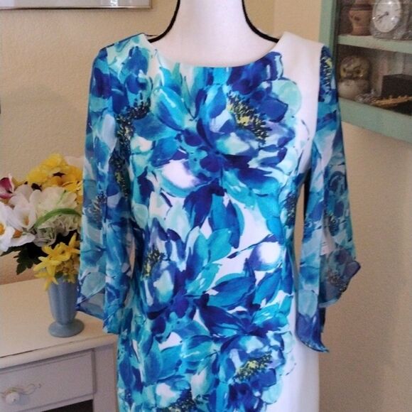 NWT Studio One Blue Floral Dress - Picture 3 of 15